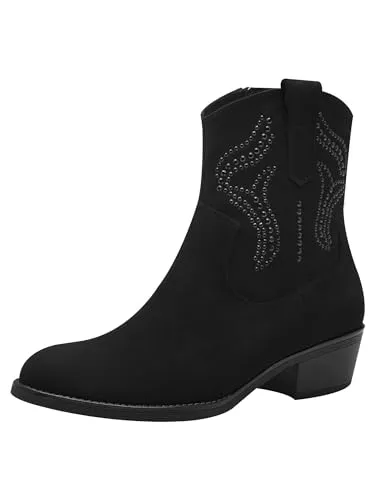 MARCO TOZZI Damen Stiefeletten mit Absatz mit Blockabsatz Cowboy, Schwarz (Black), 37 EU