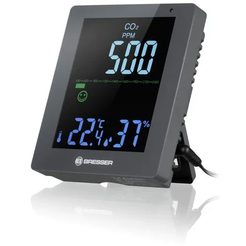 Bresser CO2 Luftqualitätsmonitor Smile - Messgerät für Raumluftqualität, zeigt CO2, Luftfeuchtigkeit und Temperatur, mit Lüftungsempfehlungen und grafischer Anzeige