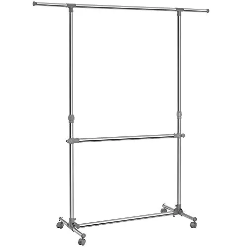 SONGMICS Kleiderständer mit Rollen, Höhenverstellbar 113-198 cm - Kleiderständer aus Edelstahl mit hoher Belastbarkeit bis 25 kg, ideal für platzsparende Aufbewahrung und einfach montierbar, perfekt für Flur, Wohnzimmer oder Schlafzimmer.