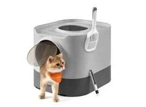 FEANDREA Katzentoilette XXL - Sauberkeit leicht gemacht - Tiertoiletten: XXL Katzentoilette mit Deckel und ausziehbarem Tablett für mühelose Reinigung und Hygiene. Inklusive Schaufel und Bürste für schwer erreichbare Stellen.