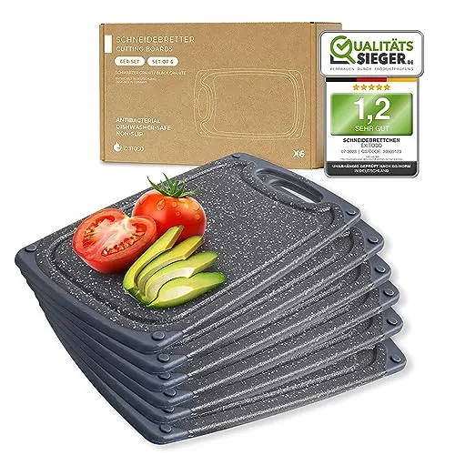 Exitoso Schneidebrett 6er-Set – Spülmaschinenfest & Rutschfest - Schneidebretter aus robustem Kunststoff, ideal für jede Mahlzeit. Mit integrierter Saftrille und hygienisch spülmaschinenfest – perfekt für den täglichen Gebrauch!