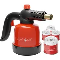 EVOCAMP Flambierbrenner Gasbrenner 1,3 kW - Flambierbrenner mit Piezozündung und max. Temperatur 1300°C, ideal zum Flambieren und Löten, inklusive 4 Gaskartuschen für sofortigen Einsatz.