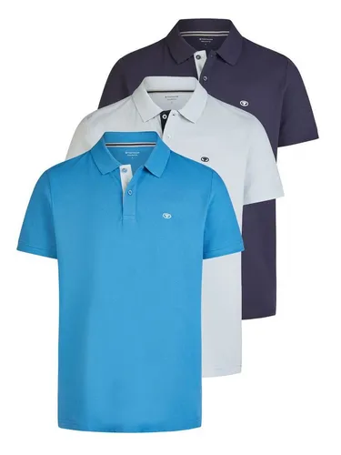 TOM TAILOR Poloshirt Herren Kurzarm 3er Set - Vallarta Blue - Poloshirts für Herren im 3er-Set, aus hochwertiger Baumwolle, ideal für Freizeit und Sport. Modernes Regular Fit Design, erhältlich in verschiedenen Größen und Farben.