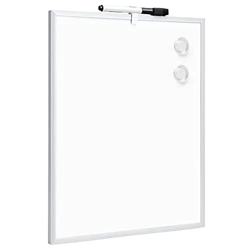 Amazon Basics Magnet-Whiteboard 28cm x 36cm, trocken abwischbar mit Aluminiumrahmen - Praktisches Whiteboard für Zuhause, Büro oder Schule. Ideal zum Schreiben und Anheften von Notizen. Inklusive 2 Magneten und Marker mit Radiergummi. Einfache Montage mit selbstklebenden Pads.
