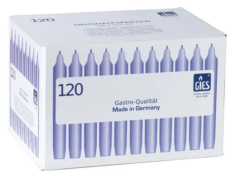 Gies-Kerzen Haushaltskerzen 205-169000-10, 120 Stück, Weiß - Spitzkerzen, 120 Leuchterkerzen mit ca. 10 Stunden Brenndauer, ideal für Gastronomie und DIY Tischdeko, Made in Germany.