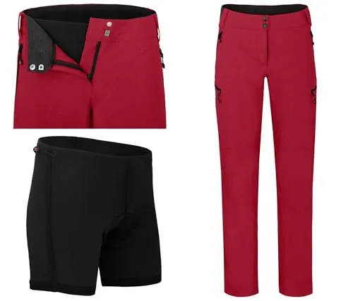 Bergson VINA Damen 2in1 Radhose mit gepolsterter Innenhose - Robuste und elastische Fahrradhose für optimalen Komfort beim Radfahren. Ideal für aktive Frauen in Größe 40 und in trendigem Rot.