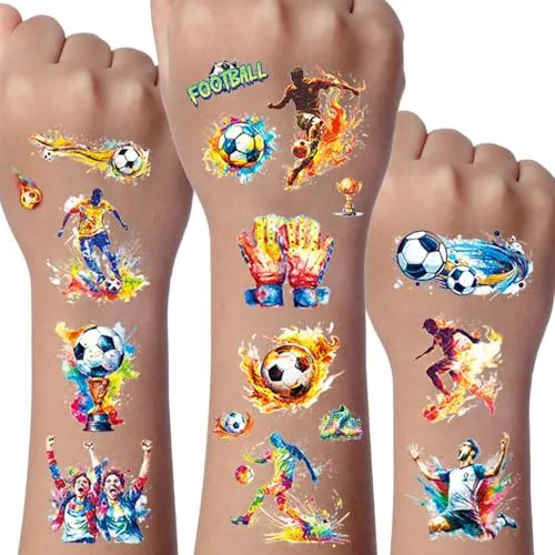 Fußball Glitzer Tattoo für Kind, 12 Blatt Temporäre Tattoos für Kinder, Geschenke für Jungen, Unterhaltungsspiele für Kinder, Partytüten Füllstoffe Geschenke