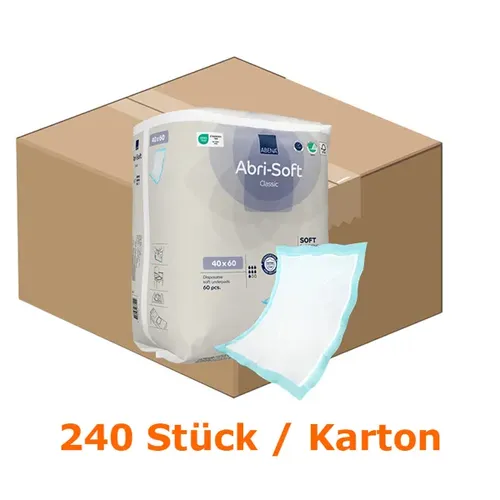 Abena Abri-Soft Classic Bettunterlagen 40 x 60 cm - Praktische Bettunterlagen für den täglichen Einsatz, optimaler Schutz durch geschlossene Seiten und vielseitig einsetzbar, z. B. bei Reinigungsarbeiten oder in Notfällen. Material: Zellstoff, Nonwoven und PE.