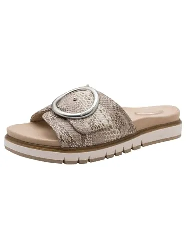 Tamaris Comfort Lederpantolette - Beige / Snake Leder - Größe 39 - Bequeme Lederpantolette mit WIDE FIT für optimalen Tragekomfort. Der Multi Adjustable Klettverschluss sorgt für perfekten Sitz, ideal für entspannte Tage. Modernes Design passt zu jedem Outfit.