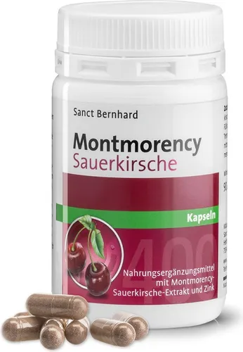 Sanct Bernhard Montmorency-Sauerkirsche-Kapseln - 90 Kapseln mit Zink - Zinkpräparate mit Montmorency-Sauerkirsche-Extrakt, unterstützt den Säure-Basen-Stoffwechsel, lactose- und glutenfrei für eine gesunde Ernährung.