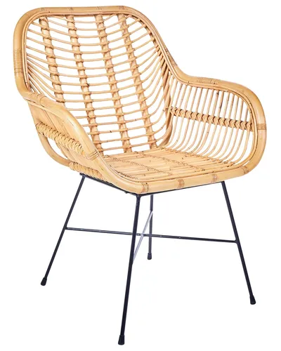 BELIANI Rattanstuhl Natürlich/Schwarz - Eleganter Esszimmerstuhl aus robustem Rattan mit modernem Metallgestell. Ideal für den Garten oder das Esszimmer, bietet er Komfort und Stil in einem!