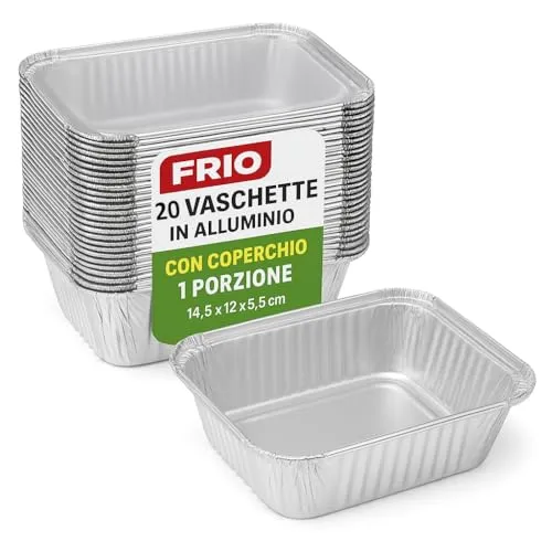 FRIO - 20 Aluminium Einweg-Schalen mit Deckel 14,5x12x5 cm | Portionsschalen für Ofen & Gefrierschrank | Ideal für Arbeit, Schule, Reisen, Catering & Take-away, Grau