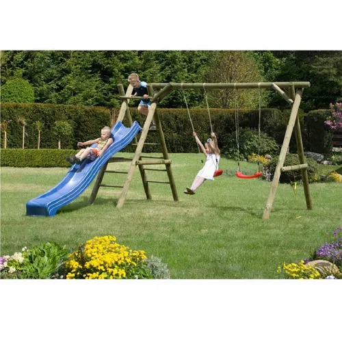 Gartenpirat Classic Kinderschaukel aus Holz - Doppelschaukel mit Kletterleiter und Rutsche - Schaukel für Kinder Outdoor mit 2 Schaukelsitzen, Kletterleiter und Podest. TÜV-geprüft, stabil und wetterfest, ideal für bis zu 4 Kinder von 3 bis 14 Jahren.