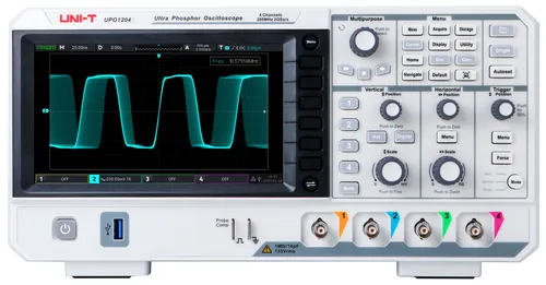 UT UPO1204 Digital-Speicher-Oszilloskop, 200 MHz, 4 Kanäle - Oszilloskope / Spektrumanalyser mit 4 Kanälen, 200 MHz Bandbreite und 500.000 Wellenformen pro Sekunde für präzise Echtzeitanalysen in Forschung und Industrie.