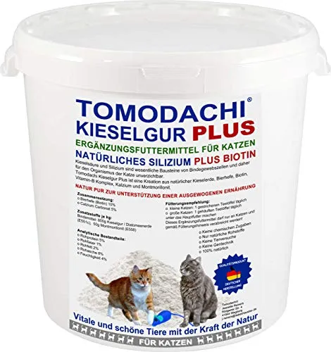 Kieselerde Plus Biotin für Katzen Naturprodukt BARF Ergänzung Katze Silizium Plus Biotin reich an natürlicher Kieselsäure, Aminosäuren, Mineralien Spurenelementen für natürlich vitale Katzen 2L Eimer