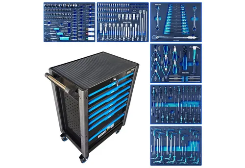 Toolcar Munich Tools Werkzeugwagen mit 6 Schubladen - Werkstattwagen mit 6 kugelgelagerten Schubladen, abschließbar und mit stabilen Rollen für einfachen Transport. Ideal für Profis und Hobbyhandwerker, bietet umfangreiche Aufbewahrungslösungen und eine robuste Arbeitsfläche.