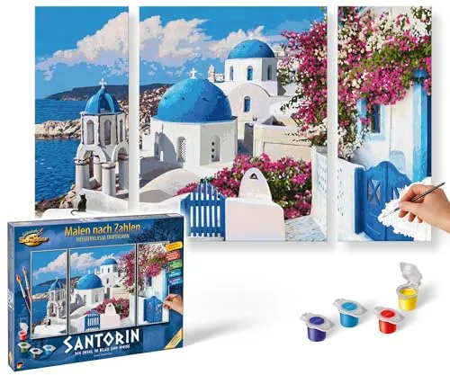 SCHIPPER Malen nach Zahlen Santorin - Kreatives Malset - Schreibutensilien - Schaffen Sie beeindruckende Landschaftsbilder mit diesem Malset, ideal für kreative Stunden und zur Entspannung.