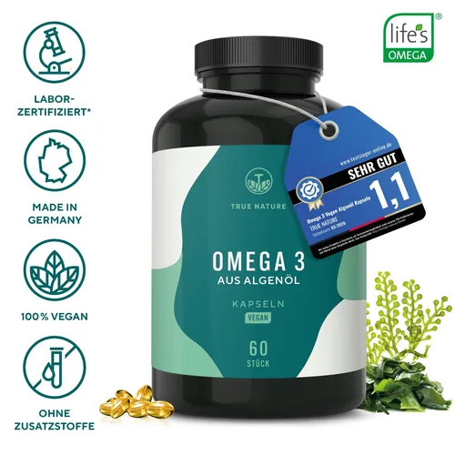 life's™ OMEGA - TRUE NATURE® Algenöl Kapseln - 60 Stück - Veganer Omega-3-Fettsäure-Komplex aus Algen in praktischen Kapseln. Ideal für eine bewusste Ernährung, allergenfrei und ohne tierische Inhaltsstoffe.