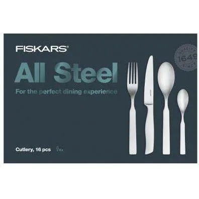 Fiskars All Steel Besteck-Set, 16-teilig - Hochwertiges 16-teiliges Besteck-Set aus rostfreiem Edelstahl, ideal für stilvolle Tischgedecke und langlebig im Gebrauch.