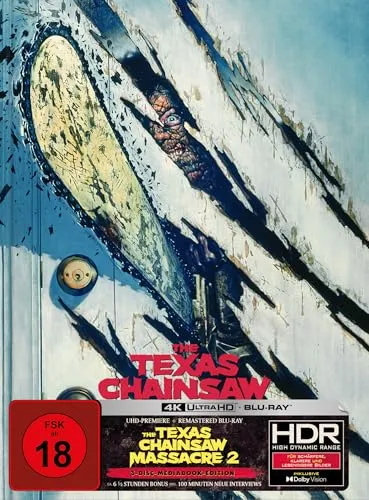 The Texas Chainsaw Massacre 2 Mediabook E: Ultra HD Blu-ray + 3x Blu-ray - Limitierte Auflage des Horror-Klassikers, inklusive Ultra HD und 3 Blu-rays für ein unvergessliches Filmerlebnis.