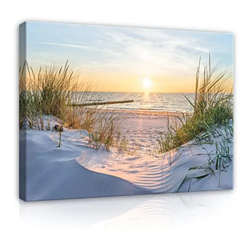 WallArena Leinwandbild Strand Meer 100x75 cm XXL - Poster & Kunstdrucke - Brillantes Leinwandbild mit fotorealistischen Motiven, ideal für ein modernes Wohnambiente und sofort aufhängfertig.