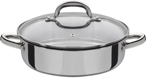 GSW Servierpfanne Montreal, Edelstahl 24 cm - Servierpfanne aus hochwertigem Edelstahl mit hitzebeständigem Glasdeckel und energiesparendem Kapselboden, ideal für alle Herdarten, auch Induktion. Backofengeeignet bis 240°C.