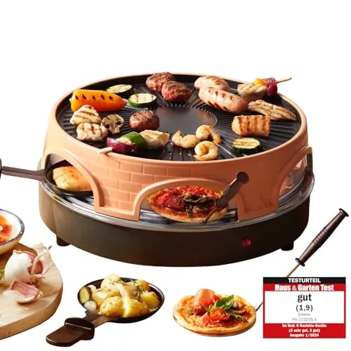 Emerio PIZZARETTE - Original 3 in 1 Pizzaofen, für Mini-Pizza, Raclette und Grillen, ideal für bis zu 6 Personen und schnelle Backergebnisse