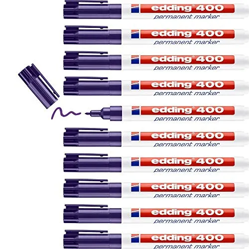 edding 400 Permanentmarker - violett - 10 Stifte - feine Rundspitze 1 mm - wasserfest, schnell-trocknend - wischfest - für Karton, Kunststoff, Holz, Metall, Glas