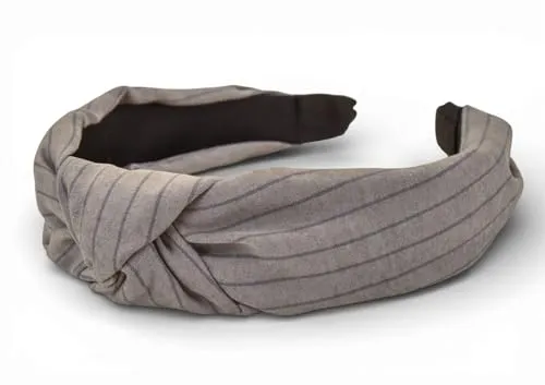 styleBREAKER Damen Haarreif gestreift mit Knoten | breiter Stoff Haarreifen 5,5 cm weich & edel | flexibler Twist Turban Kopfschmuck, Farbe:Grau