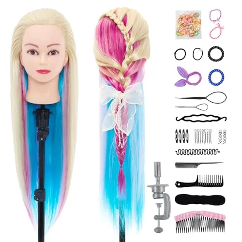 Neverland Beauty 66cm Trainingsköpfe für Friseure Übungskopf Friseurkopf Friseursalon Puppenkopf Schminkkopf Friseur Mannequin kopf 100% Synthetisches Haar Mit Halter Frei & Haare Frisuren Set