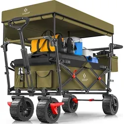 KESSER Bollerwagen GT9000 mit Dach - Faltbarer Handwagen in Khaki, ideal für Ausflüge und den Transport von Gepäck, robust und vielseitig einsetzbar.