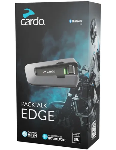 Cardo PACKTALK Edge Motorrad Bluetooth Kommunikationssystem – Einzelpackung Black - Motorrad-Headsets mit fortschrittlicher Bluetooth-Technologie für klare Kommunikation und lange Reichweite, ideal für Gruppenfahrten.