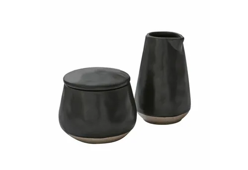 Mirabeau Geschirr-Set Zuckerdose und Milchkännchen Biarré schwarz, Steinzeug