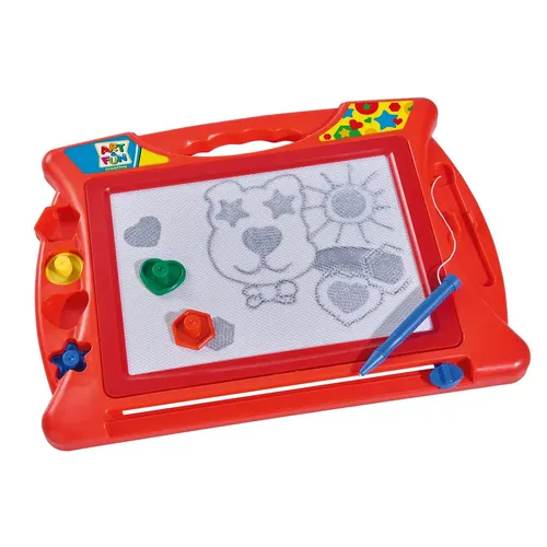 Art & Fun Magische Zeichentafel - Kreatives Zeichenspaß - Produktart: Spielware, ideal für Kinder von 3-11 Jahren. Fördert die Kreativität und bietet stundenlangen Malspaß ohne Schmutz. Farbe: Rot, aus robustem Kunststoff.