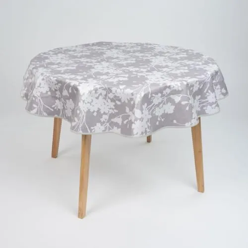 laro 140cm runde Wachstuch Tischdecke abwaschbar Wachstuchtischdecke mit Saum-Eingefasst-Paspelband, Muster:Blumen Ornament Grau, Größe: Rund 140cm