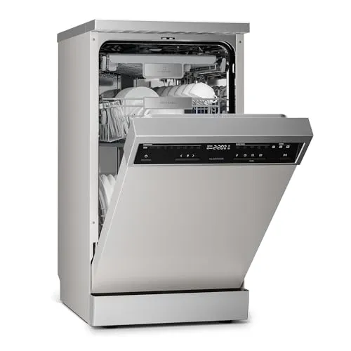 Klarstein Verosteel Geschirrspüler 45cm - Flüsterleise & Energieeffizient - Geschirrspüler mit 10 Plätzen, 9 Programmen und nur 42 dB. AquaStop und Kindersicherung bieten zusätzliche Sicherheit für die Familie.