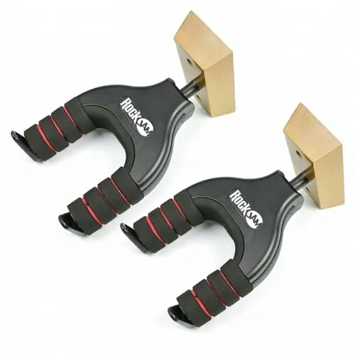 RockJam Wall Mountable Universal Guitar Hanger with Padded Arms - Twin Pack