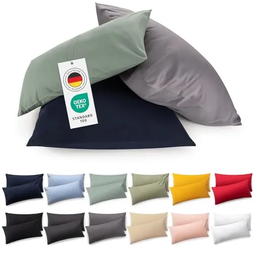 Blumtal Jersey Kissenbezug 30x50 im 2er Set - Oeko-TEX zertifizierte Kopfkissenbezüge 30x50 aus 100% Baumwolle - weiche Kissenhülle für Kissen 30x50 cm mit Reißverschluss - Grau