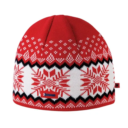 Kama Strickmütze (Beanie) A137 Merino - rot/weiß/schwarz - OneSize - Stylische Strickmütze aus Merino- und Acrylfaser, ideal für aktive Freizeit. Optimaler Tragekomfort und schnelles Feuchtigkeitsmanagement dank innerem Polycolon-Stirnband.