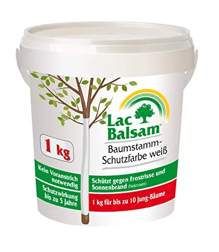 Etisso Lac Balsam Baumstamm Schutzfarbe weiß 1 kg - Pflanzenschutz & Schädlingsbekämpfung, schützt Baumstämme effektiv vor Schädlingen und Witterungseinflüssen.