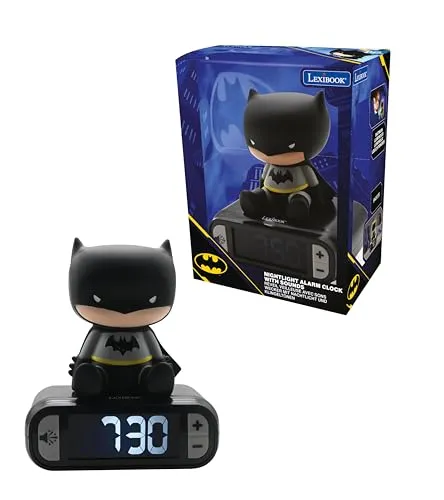 Lexibook - Wecker mit Nachtlicht Batman, Batman-Digitalwecker mit Nachtlicht Snooze, Uhr, leuchtendes Batman, Schwarz - RL800BATLXB