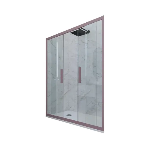 PORTA DOCCIA SCORREVOLE IN PVC KLARGLAS LAVENDEL 140 CM MOD. GLAM - Elegante Duschabtrennung mit klaren Glaselementen und einem ansprechenden Lavendelprofil. Ideal für moderne Badezimmer. Maße: 140 cm Breite, 200 cm Höhe.
