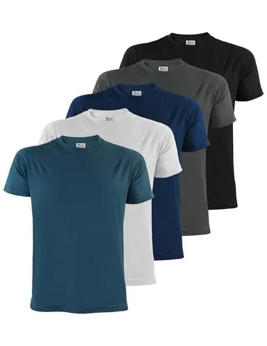 ALPIDEX Herren T-Shirts 5er Set Rundhals 100% Baumwolle Einfarbig Shirts Basic Shirt Kurzarm S M L XL XXL 3XL 4XL 5XL, Größe:M, Farbe:Water