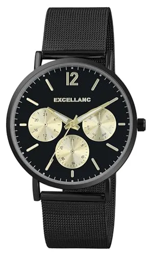 Excellanc Herren Armbanduhr Edelstahl Schwarz – Klassisches Design, 23.5 cm - Hochwertige Edelstahl-Armbanduhr mit elegantem Schwarz. Langlebig und kratzfest, ideal für Alltag und Business. Angenehmer Tragekomfort und sicherer Verschluss.