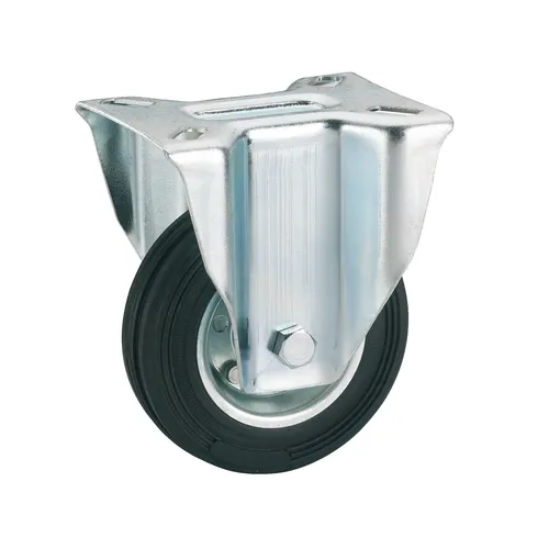 Transportgeräte-Bockrolle mit Vollgummireifen und Stahlfelge Ø 100 mm