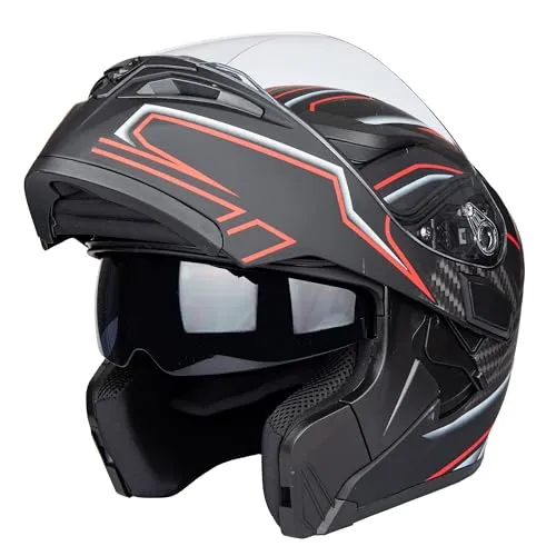 Helm für Motorräder Full-Face Motorcycle Helmet Tragbarer Integralhelme Flip-up Motorradhelm Zertifizierung von DOT (Magie, XL)