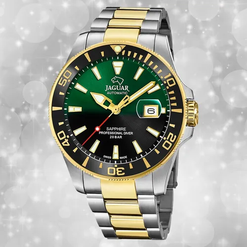 Jaguar Pro Diver Herrenuhr Edelstahl Silber Gold UJ887/4 - Luxuriöse Armbanduhr für Herren mit analoger Anzeige. Robustes Edelstahlarmband und bis 20 bar wasserdicht. Ideal für stilbewusste Männer, die Qualität und Design schätzen.