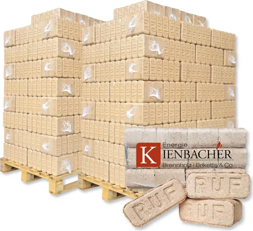 RUF Briketts Hartholzbriketts aus Buche und/oder Eiche | 200 x 10 kg Holzbrikett auf Palette | Energie Kienbacher® 2000 kg