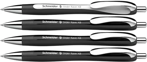 Schneider 132584 Slider Rave XB Kugelschreiber (Weiches Schreiben ohne Kratzen für lange Texte in Schule, Uni und Beruf) 4 Stück, Schwarz-Weiß und Schwarz, Tinte: Blau