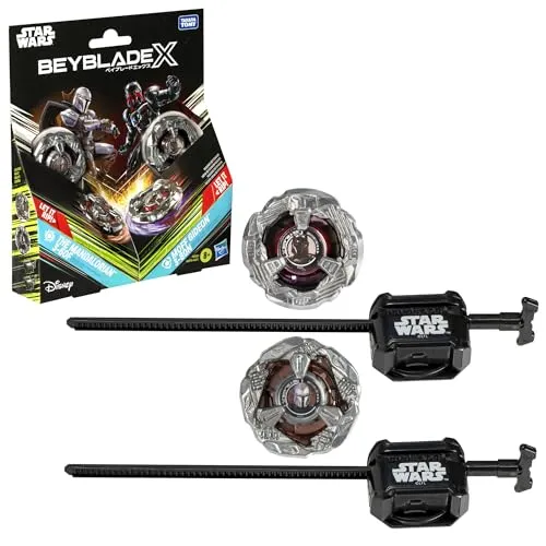 Hasbro Beyblade X Star Wars Kollaboration: The Mandalorian vs. Moff Gideon Multipack - Erlebe spannende Battles mit dem Beyblade X Multipack, das 2 leistungsstarke Kreisel bietet. Das innovative X-Celerator System sorgt für extreme Geschwindigkeiten. Perfekt für actionreiche Duelle in der Beyblade X Arena!